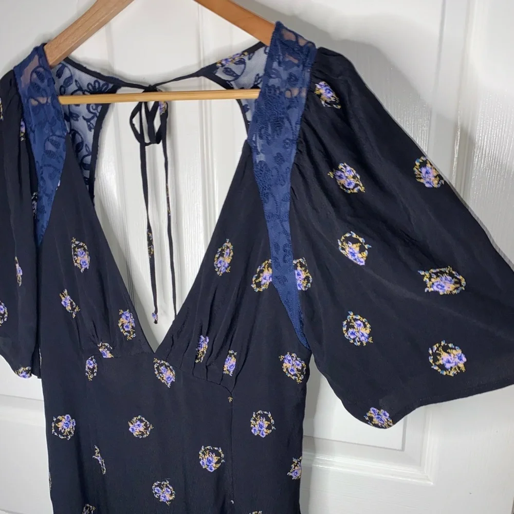 Free People Clove Mockingbird Mini Dress Black Combo Size 12 Like New - Picture 4 of 11